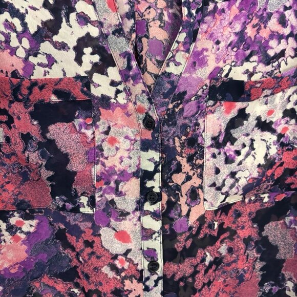 Express The Portofino Shirt Sheer Floral Button Down Blouse Women Small - Picture 2 of 8